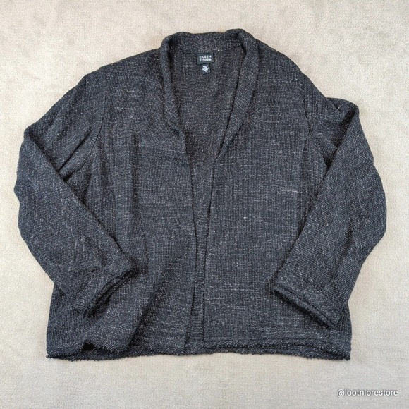 Eileen Fisher Vintage Minimalist Gray Linen Wool Cardigan L Casual Textured Knit — photo 2